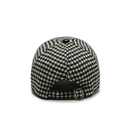 Pu Leather Brim Houndstooth Baseball Cap Face Cap Korean Style Hat
