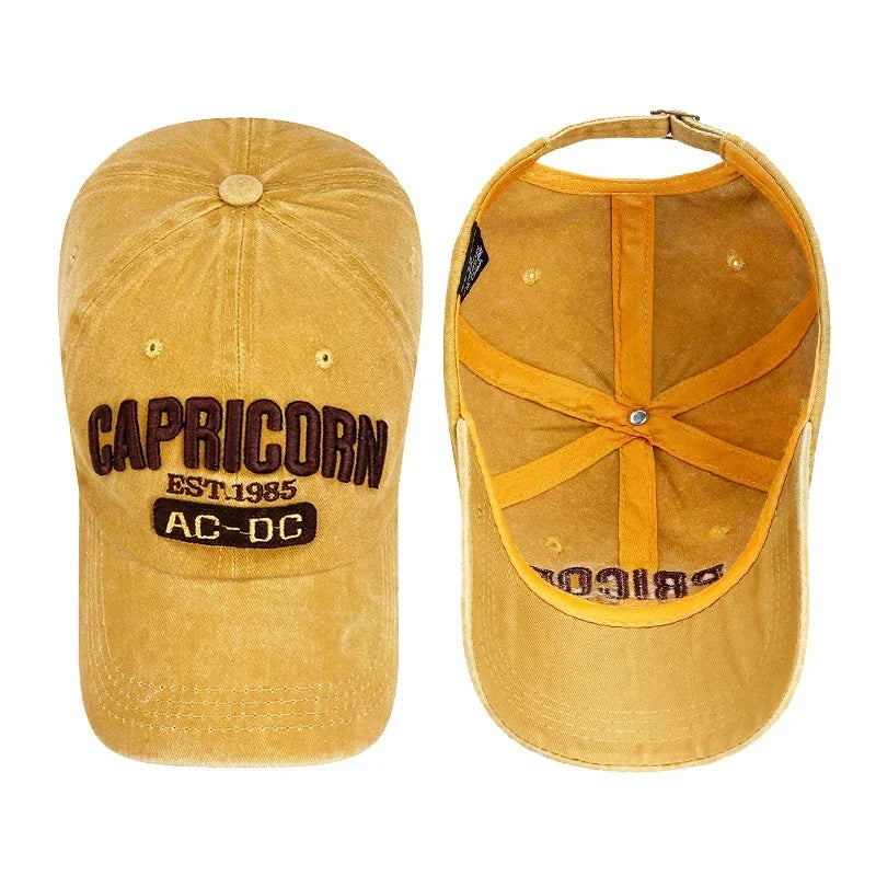 New Unisex Washed Distressed 'Capricorn' Alphabet 3D Embroidery Soft Top Baseball Cap Fashion Men Women