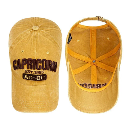 New Unisex Washed Distressed 'Capricorn' Alphabet 3D Embroidery Soft Top Baseball Cap Fashion Men Women