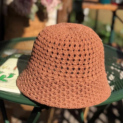 Summer Breathable Hollow Out Knit Bucket Hat Women's