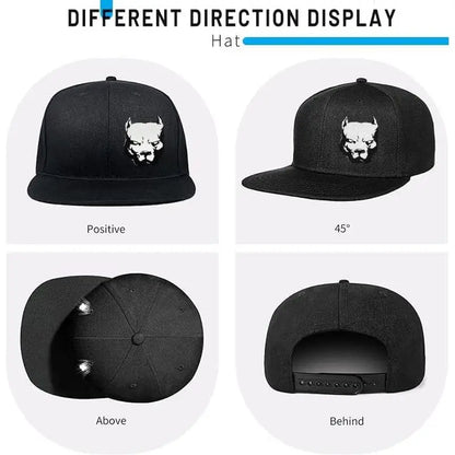 Flat Bill Hats For Men Snapback Snap Backpack Hat For Boy Wide Brim Pitbull Lids Black Baseball Cap