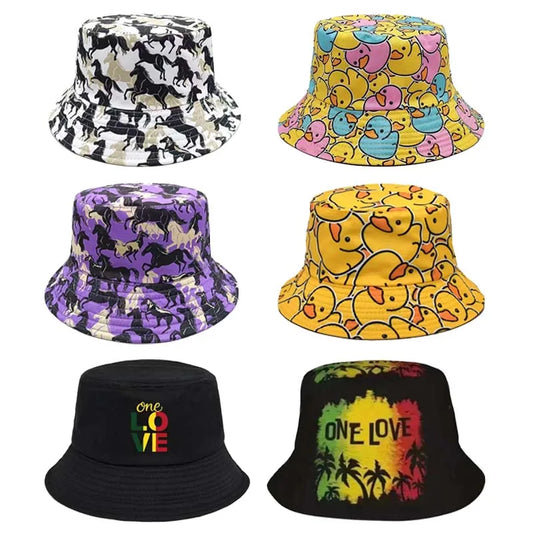 Double sided Outdoor Sun Hat Hip-Hop Cap Fishing Fisherman Graffiti Hat Men Women