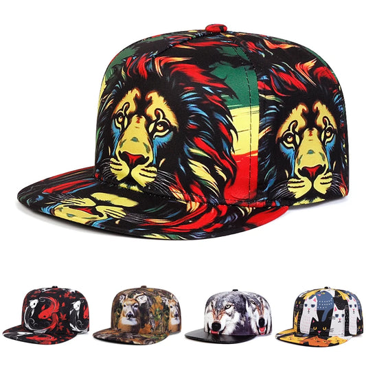 Printed Lion Colorful Flat brimmed Hat Trendy Cool Men's Hip Hop Hat