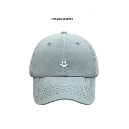 1 Piece of Women's Retro Washed Smiley Face Embroidered Baseball Cap