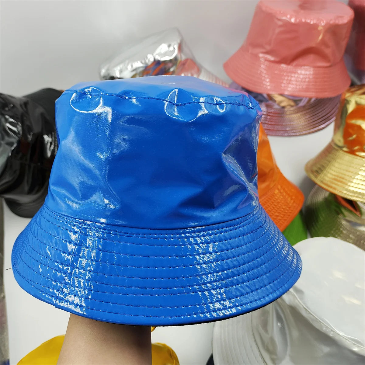 Colorful Shiny Leather Two Sided Fisherman Hat Women's and Men's