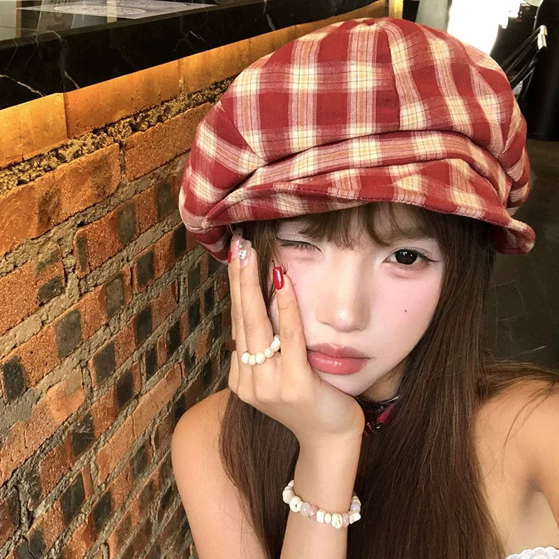 Plaid Newsboy Cap Women Face Flattering Baker Boy Cap