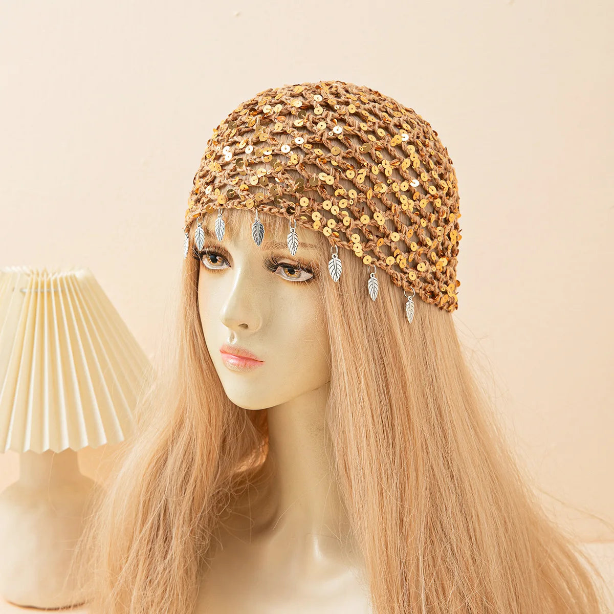 New Adult Hair Cap With Hollow Design Solid Color Knitted Mesh Cap