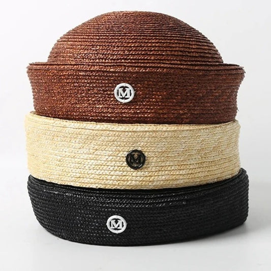 100% Natural Round Straw Hat For Women Japanese Summer Sailor Hat