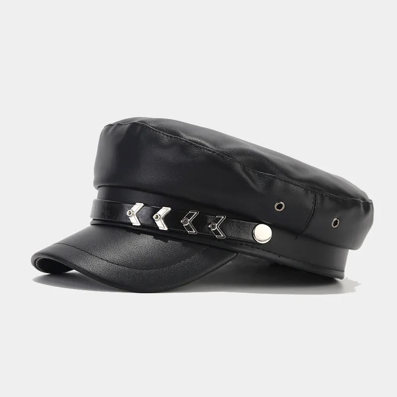 Fashion PU Leather Beret Vintage England Flat