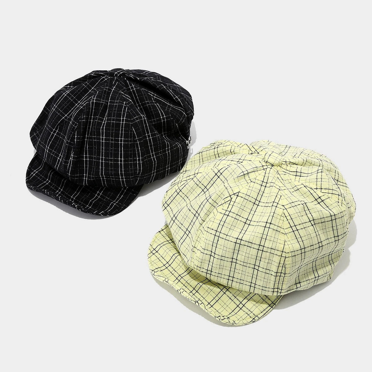 New Korean Plaid Soft Beret Hat Women's Cotton Newsboy Octagonal Hat