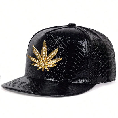 Unisex Maple Leaf Label With Drill Leather Hip Hop Hats