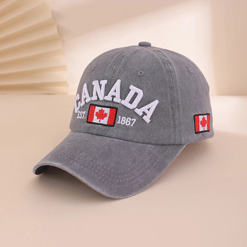 Fashionable and Retro Washed Embroidered Letter Maple Leaf Soft Top Baseball Cap