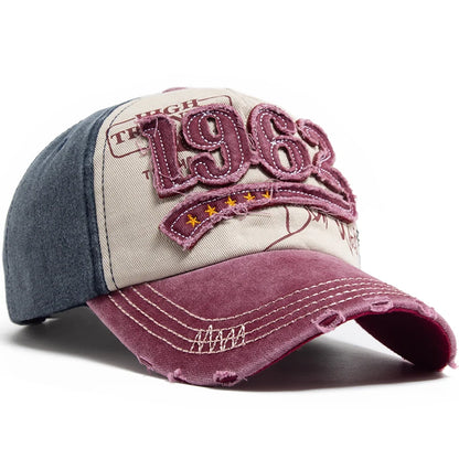 Fashion Vintage Washed Cotton Baseball Cap Men Digit 1962 Embroidery
