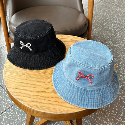 Ladies' Sun Hats Bow Simple Harajuku Fashionable Versatile Cowboy Bucket Hats