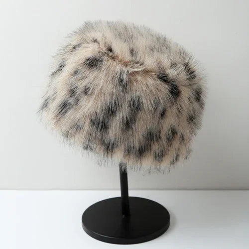 Retro Hot Girl Leopard Plush Bucket Hats Women