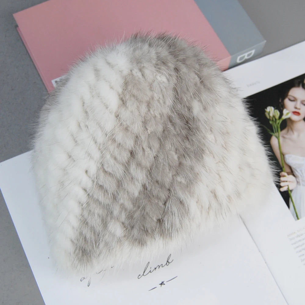 2026 New Style Fashion Genuine Real Natural Women's Knitted Mink Fur Hat