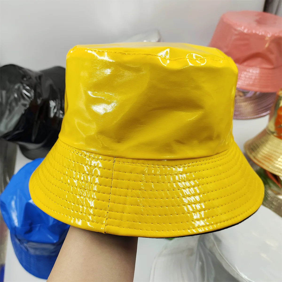 Colorful Shiny Leather Two Sided Fisherman Hat Women's and Men's