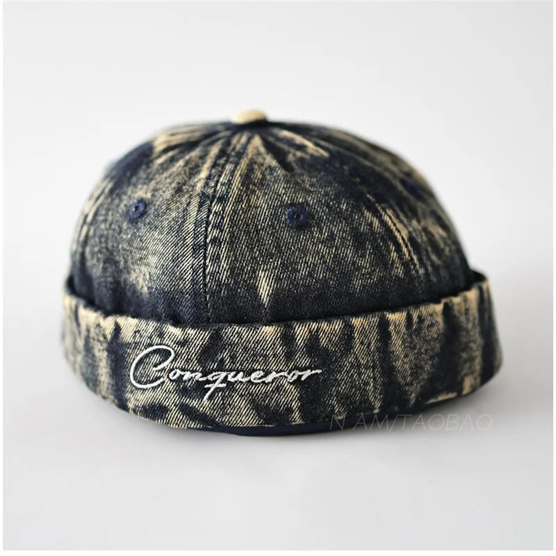 Retro Washed Denim No Brim Skullcap Unisex