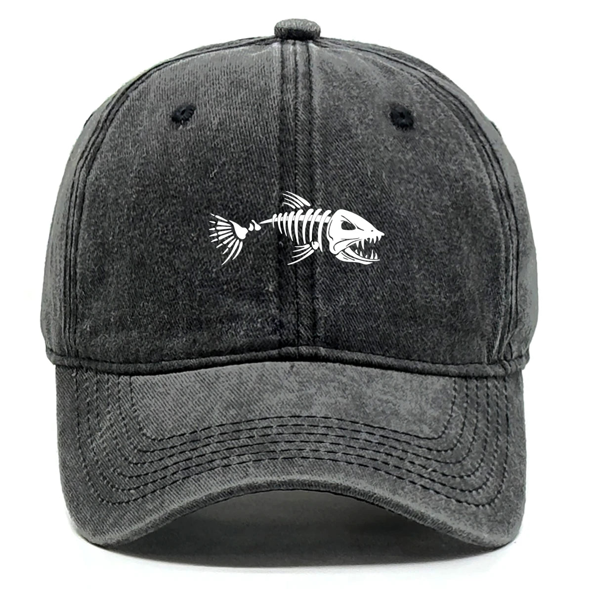 White Fish Bones Print Adjustable Retro Baseball Cap Woman's