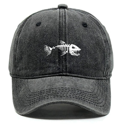 White Fish Bones Print Adjustable Retro Baseball Cap Woman's