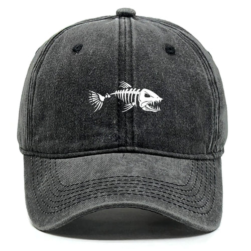 White Fish Bones Print Adjustable Retro Baseball Cap Woman's