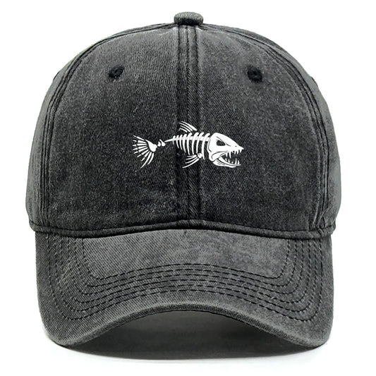 White Fish Bones Print Adjustable Retro Baseball Cap Woman's
