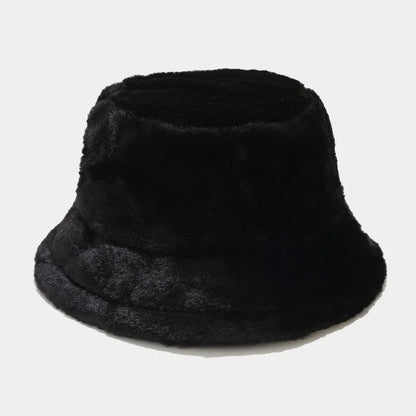 Faux Rabbit Fur Bucket Hat Lady Winter Warm Soft Panama Hat