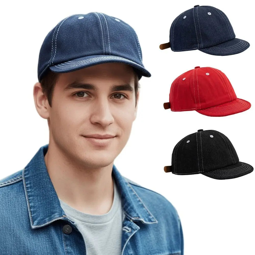 Fashion Vintage Denim Baseball Cap Short Brim Hip-Hop Style Dad Hat