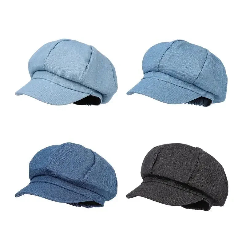 Spring And Autumn Denim Solid Octagonal Hats