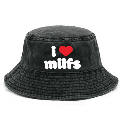 I Hot Love Milfs Bucket Hat Distressed Hats Cap Washed Men Retro