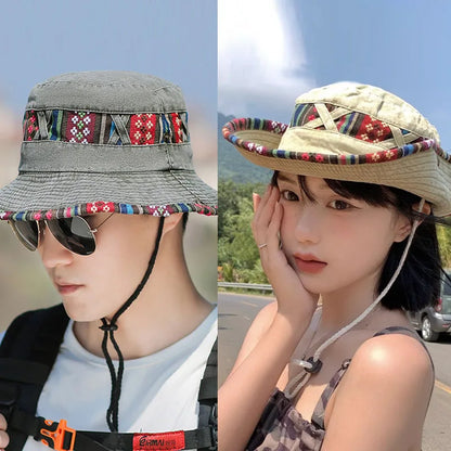2026 Summer Bucket Hat With Wind Rope Women Man Vintage