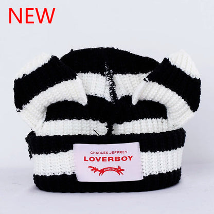 Winter Skullies Hat Unisex Cat Ear Hat Warm Crochet Knitted Hat Costume Beanie Hat