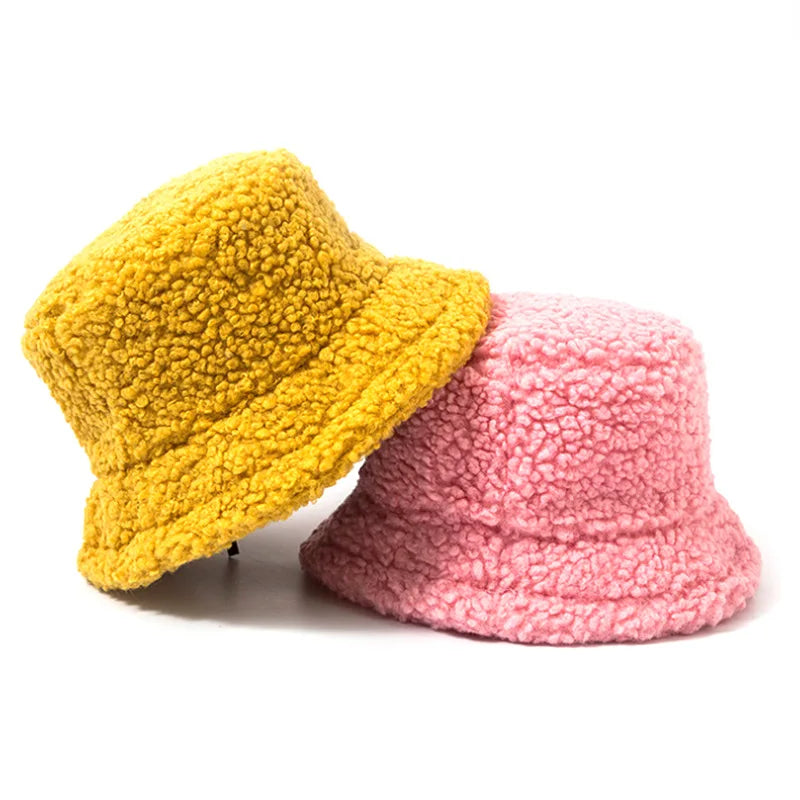 Lambswool Unisex Bucket Hats For Women Men Winter