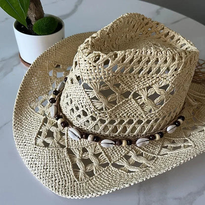 Summer Bohemian Shell Straw Hat Beach Women Men