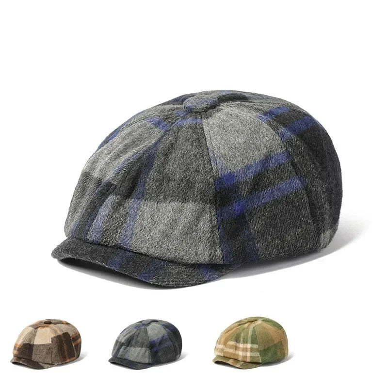 Autumn And Winter Polyester Plaid Print Newsboy Caps Octagonal Cap
