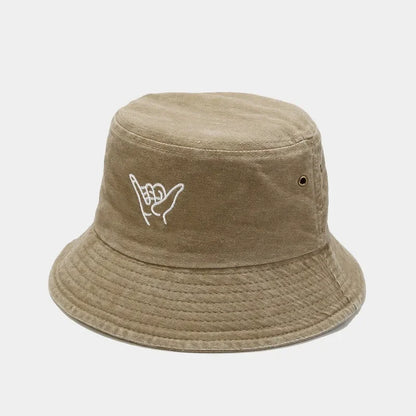 Four Seasons Cotton Cartoon Gesture Embroidery Bucket Hat