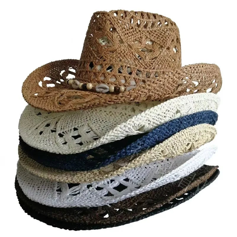 Summer Bohemian Shell Straw Hat Beach Women Men