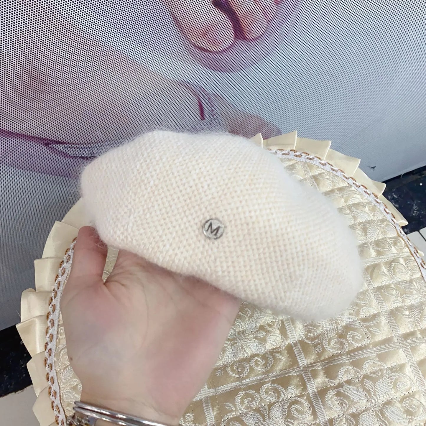 Angora Rabbit Fur Winter Women Knitted Beret Fashion Letter M