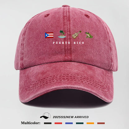 Men's Baseball Cap, Puerto Rico Flag Tropical Guitar & Frog Graphic