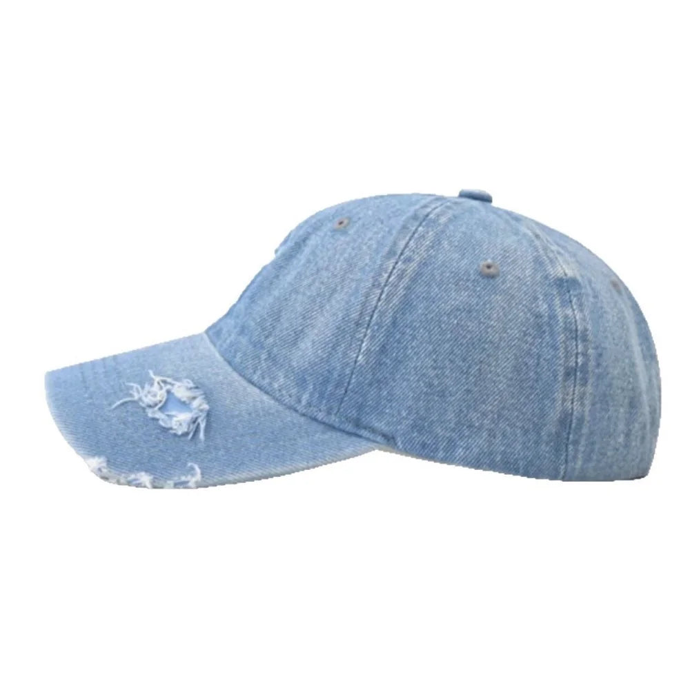 Street Retro-Style Embroidered Three-Dimensional NY Lettered Distressed Denim Baseball Cap
