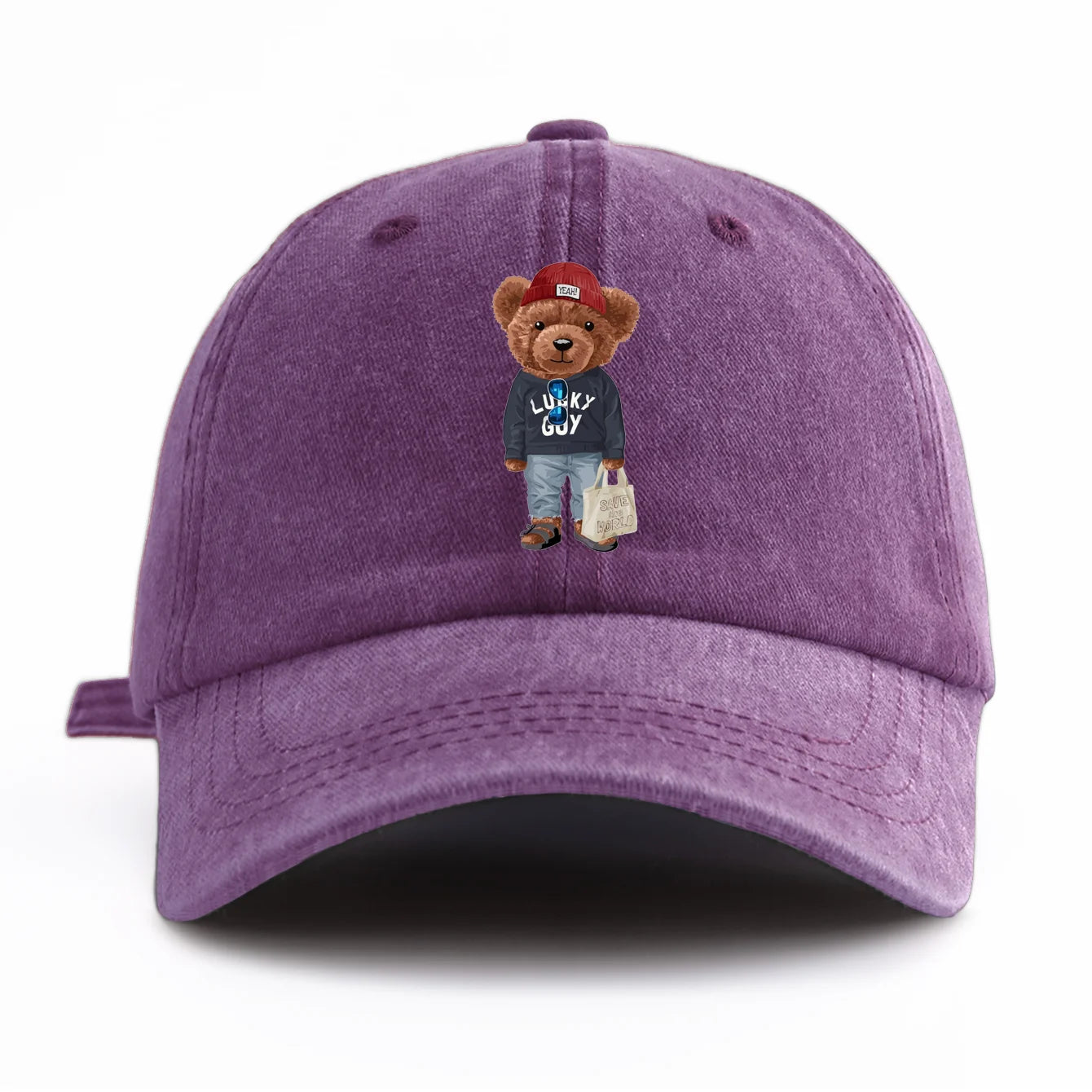 1pc Tote-bag Bear Print Washed Baseball Cap for Adults