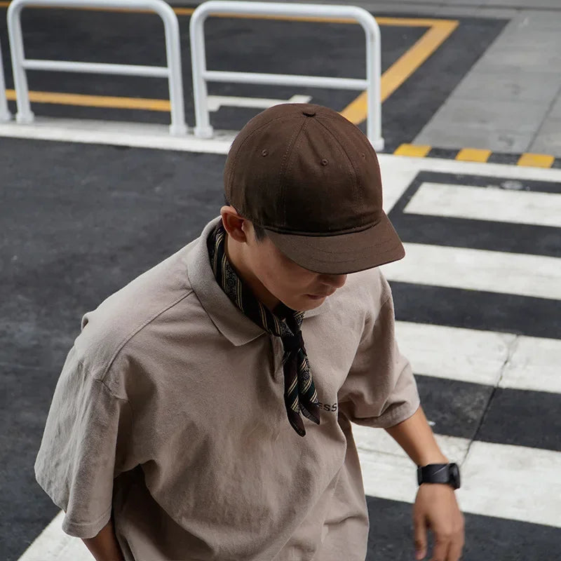 Retro Short Brim Baseball Cap Solid Color Adjustable Cotton Peaked Cap For Men Women Summer Casual Sun Hats