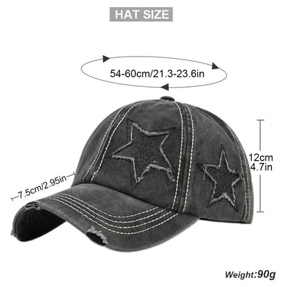 Retro Y2K Star Washed Denim Hole star Baseball cap