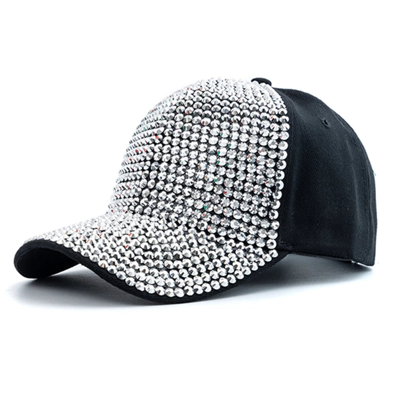 Women Diamond Inlay Cap Simple Plain Baseball Cap Female