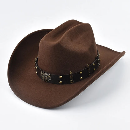 Men Women Western Cowboy Hat With Leather Vintage Big-Edge Gentleman Cowgirl Hat