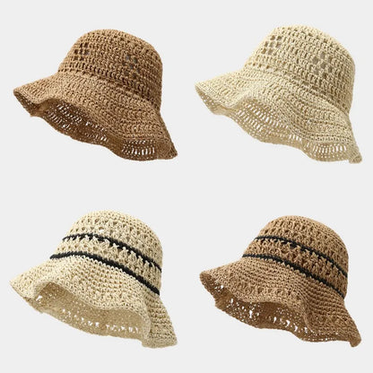 Summer Straw Bucket Hat Travel Versatile Sunscreen Wide Brim Bucket Hats