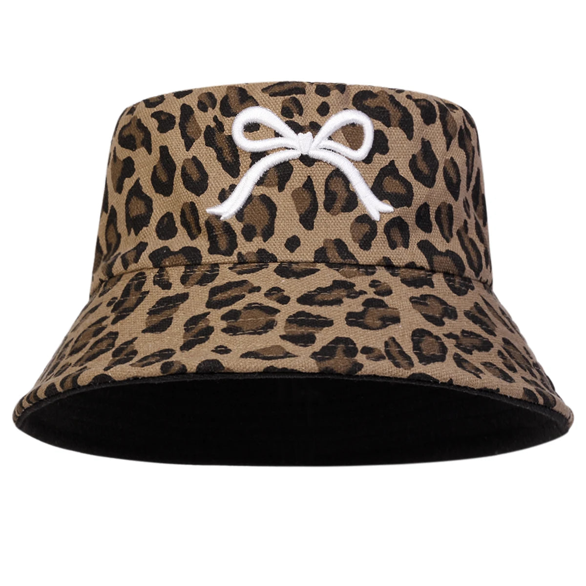 Unisex Bow Leopard Print Panama Fisherman Hat