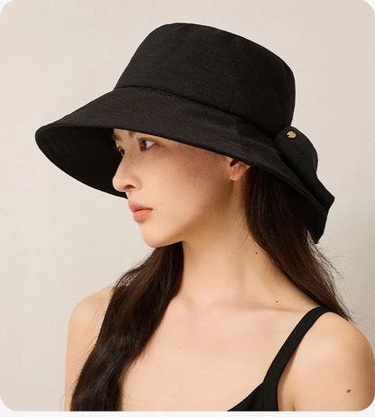 Cotton-Linen Sun Hat For Women Solid Color Fisherman's Hat Solid Color Sun Hat