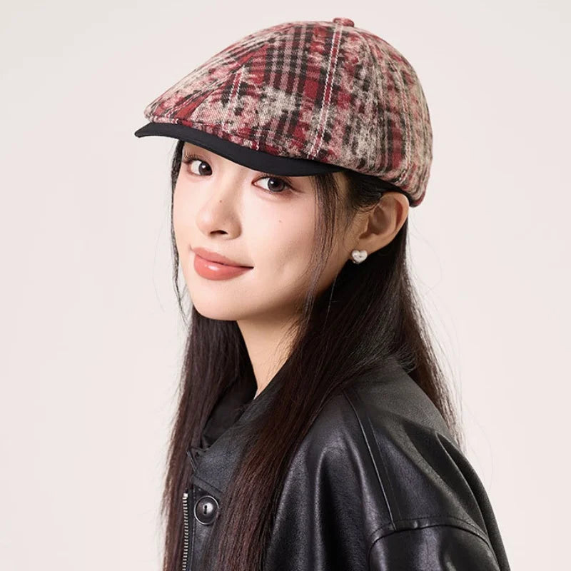 Retro Distressed Design Plaid Beret Hats Fashion Forward Cap
