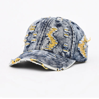 Unisex Retro Frayed Denim Cap Travel UV Protection Adjustable Distressed Colorful Baseball Cap